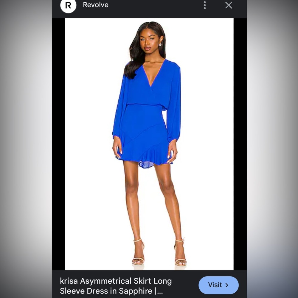 KRISA Asymmetrical Skirt Long Sleeve Dress in Sapphire